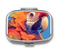 Colorful Parrot Pill Case Box with 2 Compartment Medicine Vitamin Organizer for Purse Pocket 5.5x4cm