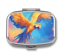 Colorful Parrot Pill Case Box with 2 Compartment Medicine Vitamin Organizer for Purse Pocket 5.5x4cm