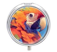 Colorful Parrot Pill Case Box with 3 Compartment Medicine Vitamin Organizer for Purse Pocket 5x5cm
