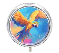 Colorful Parrot Pill Case Box with 3 Compartment Medicine Vitamin Organizer for Purse Pocket 5x5cm