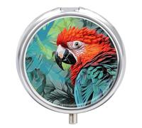 Colorful Parrot Pill Case with 3 Compartments - Portable Travel Pill Organizer for Purse, Easy-Open Button Design, Small Round Pillbox Vitamin Holder Organizer for Women Men