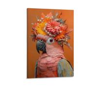 Colorful Parrot Wall Art Exotic Bird Portrait with Floral Headpiece And Pearls Vibrant Animal Print on Canvas Living Room Office Decor Modern Nature Wall Artwork Gift 16x24inch Frame