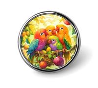 Colorful Parrots Birds Lapel Pin Metal Trendy Round Badge