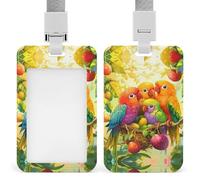Colorful Parrots Birds Push-Pull ID Badge Holder Vertical Clear Holders with Lanyard Key Card Work Clip for Office Men Women