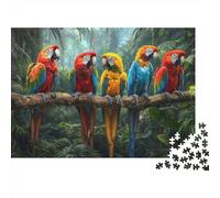 Colorful Parrots Jungle 1000 Piece Jigsaw Puzzle Colorful Macaws on Branch for Adults Educational Game Home Decoration Difficult Challenging Birthday Gifts 70x50cm/1000pcs