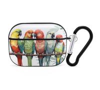 Colorful Parrots On Tree AirPod Pro Case, Anti Scratch Hard PC Cover with Keychain, AirPod Pro 2nd/1st Case Accessories for Women Men, Black-Style