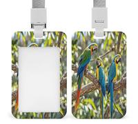 Colorful Parrots On Tree Badge Holder Waterproof Plastic ID Card Badge Holders with Lanyard Vertical Card Case Protector Pouch Clear Window Work Badges for Women Men