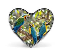 Colorful Parrots On Tree Button Pin Heart Shape Alloy Lapel Pins Badges Novelty Funny Enamel Pins Personalized Pinback Button Badges Cute Heart Brooche for Jackets Bags
