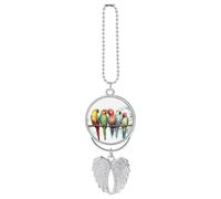 Colorful Parrots On Tree Car Hanging Pendant, Zinc Alloy Rearview Mirror Charms - Relieve Visual Fatigue, Vintage Keychain Pendant, Lucky Car Interior Hanging Decoration, Silver-Style