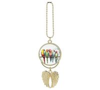 Colorful Parrots On Tree Car Hanging Pendant, Zinc Alloy Rearview Mirror Charms - Relieve Visual Fatigue, Vintage Keychain Pendant, Lucky Car Interior Hanging Decoration, Golden-Style