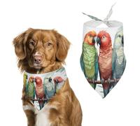 Colorful Parrots On Tree Dog Bandanas for Feeding Grooming, Triangle Pet Bibs Washable Pets Scarf for Cats & Dogs