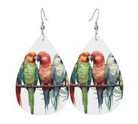 Colorful Parrots On Tree Earrings, Lightweight Leather Teardrop Dangle Drop Earrings for Christmas Birthday Gift, Fashion Pendant for Women Jewelry Outfits Accessories