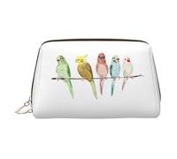 Colorful Parrots On Tree Leather Makeup Bag for Travel, Portable Cosmetic Organizer, Make Up Bag with Zipper