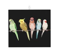 Colorful Parrots On Tree Print Microfiber Dish Drying Mat,Absorbent Quick Dry Kitchen Counter Mat,Non Slip Foldable Drainer Pad