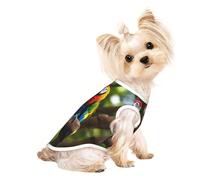 Colorful Parrots On Tree Print Pet T-Shirt, Sleeveless Pullover Vest For Small Puppy Kitten Indoor Outdoor Wear