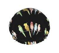 Colorful Parrots On Tree Print Premium Double Layer Shower Cap For Women With Reusable Shower Cap For Hair - Waterproof Plastic Cap - Shower Caps For Long, Short And Curly Hairs