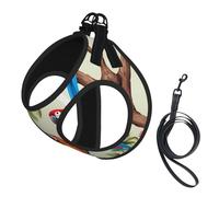 Colorful Parrots On Tree Print Small Dog Harness And Leash Set, Adjustable Soft Vest With 360° Reflective Straps For Cats Puppy