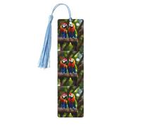 Colorful Parrots On Tree Print Wooden Bookmarks with Tassels, Wood Book Markers for Book Lovers, Teachers & Present