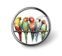 Colorful Parrots On Tree Round Badge for Men Women, Durable & Stylish Lapel Pins, Lightweight Metal Badges for Shirts, Jackets, Hats