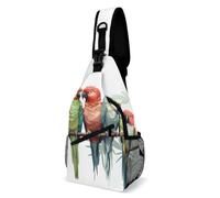Colorful Parrots On Tree Sling Bag Small Crossbody Bags with Adjustable Strap Durable Chest Bag for Hiking Travel