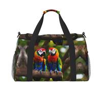 Colorful Parrots On Tree Travel Tote Bag – Large Reusable Shopping Bag, Vacation Tote, Sports Duffel Bag with Adjustable Crossbody Strap, Black, One Size