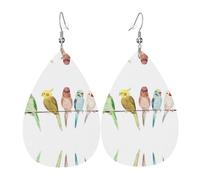 Colorful Parrots On Tree Women'S Drop-Shaped Leather Earrings Are Suitable For Parties, Holiday Parties And Gifts.
