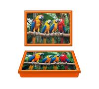 Colorful Parrots Themed Wooden Lap Tray Soft Bean Bag Cushioned Happy Jungle Birds Lightweight Portable Food Breakfast Dinner Serving Sofa Bed Tray Home Office