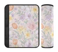 Colorful Pastel Floral Pattern 2 pcs carseat Shoulder Strap Pads Release Stress to Your Neck and Shoulders for Van funda para cinturón de carro