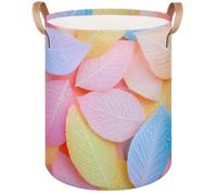 Colorful Pastel Leaves Laundry Hamper with Handles, Waterproof Oxford Fabric Clothes Basket Large Collapsible Dirty Clothes Organizer for Bathroom Bedroom Closet Nursery