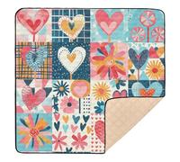 Colorful Patch Work Hearts Soft Thick Baby Playmat for Indoor Outdoor Washable Infant Play Mat for Babies Infants Toddlers, 50'' x 50''