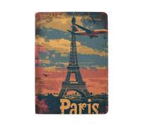 Colorful Pattern Festive Passport Holder with Card Slots Passport Cover Leather, Vintage Eiffel Tower Paris