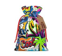 Colorful Pattern print Christmas Packing Bag Linen Bags with Drawstring Funny Wedding Present Bag