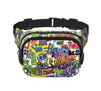 Colorful Pattern Print Unisex Square Double Layer Waist Bag Crossbody Fanny Pack Travel Workout Accessory, Black, One Size, Black, One Size