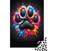 Colorful Paw Print 1000 Pc Sturdy Cardboard Premium Jigsaw Puzzle Couple Partners Decompression Challenge Wall Decoration Value Pack 38x26cm/1000pcs
