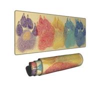 Colorful Paw Print Large Gaming Mouse Pad, Vibrant Animal Tracks Stitched Edge Mousepad, Rubber Non-Slip Washable Gaming Mouse Pad for Home and Office Computer, Laptop 16x36 Inch