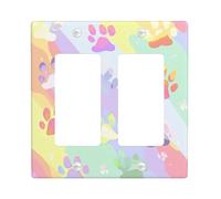 Colorful Paw Print Light Switch Cover Plate/Outlet Covers, Pastel Animal Prints for Home Decor, Thermoplastic Wall Plates, Standard Size Double Rocker