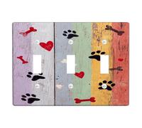 Colorful Paw Print Light Switch Cover Plate/Outlet Covers, Playful Hearts and Bones Design for Animal Lovers, Thermoplastic Wall Plates, Standard Size Triple Toggle