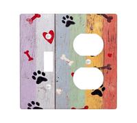 Colorful Paw Print Light Switch Cover Plate/Outlet Covers, Playful Hearts and Bones Design for Animal Lovers, Thermoplastic Wall Plates, Standard Size Toggle Duplex