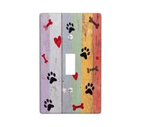 Colorful Paw Print Light Switch Cover Plate/Outlet Covers, Playful Hearts and Bones Design for Animal Lovers, Thermoplastic Wall Plates, Standard Size Single Toggle