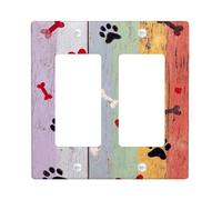 Colorful Paw Print Light Switch Cover Plate/Outlet Covers, Playful Hearts and Bones Design for Animal Lovers, Thermoplastic Wall Plates, Standard Size Double Rocker