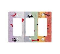 Colorful Paw Print Light Switch Cover Plate/Outlet Covers, Playful Hearts and Bones Design for Animal Lovers, Thermoplastic Wall Plates, Standard Size 3 Gang Wall Plate