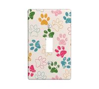 Colorful Paw Print Light Switch Cover Plates/Outlet Covers, Multi-Colored Animal Tracks for Animal Lovers, Thermoplastic Wall Plates, Standard Size Single Toggle