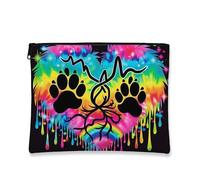 Colorful Paw Print Makeup Bag, Artistic Rainbow Cosmetic Travel Pouch for Women, Portable Small Canvas Zipper Organizer, for Festivals 7x9 Inch