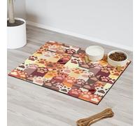 Colorful Paw Prints Absorbent Dog Food Mat with Non-Slip Backing, 12 x 20 inch Feeding Mat for Puppy Cat Bowls, Spill-Proof Pet Diner Placemat for Kitchen Floors