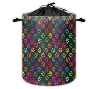 Colorful Paw Prints Laundry Hampers With Drawstring Dog Paw Prints Laundry Baskets For Bathroom Cute Portable Clothes Storage Organizer Basket Cat Foot Print W 44 L 44 Cm