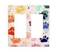 Colorful Paw Prints Light Switch Cover Plates/Outlet Covers, Fun Multi-Color Animal Patterns for Home Décor, Thermoplastic Wall Plates, Standard Size, Playful Style Double Rocker