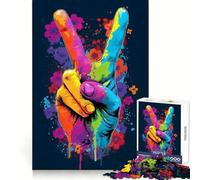 Colorful Peace Sign with Floral Accents 1000 Piece Jigsaw Puzzles for Teenagers Jigsaw Logic Boost, Snug Connection, Home Fun, Birthday Idea (38x26cm)