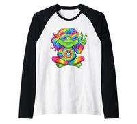 Colorful Peaceful Frog with Groovy Vibes for Hippies Raglan Baseball Tee