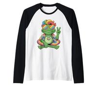 Colorful Peaceful Frog with Groovy Vibes for Hippies Raglan Baseball Tee