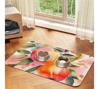 Colorful Peach Watercolor Design Dog Food Mats for Floors, 12x18 Inch Non-Slip Super Absorbent Pet Food Mat, Dishwasher Dog Mat for Food and Water, Cute Quick Dry Pet Feeding Mat for Dogs Puppy Cats